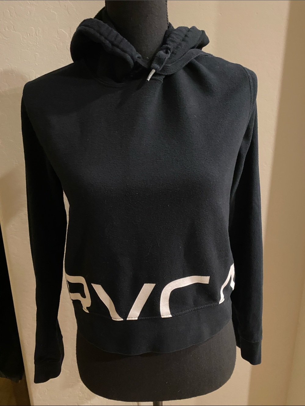 RVCA Black Hoodie with White Hem Logo